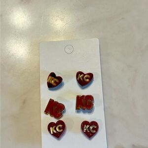 KC Heart and Letter Earrings Set - Red and Gold